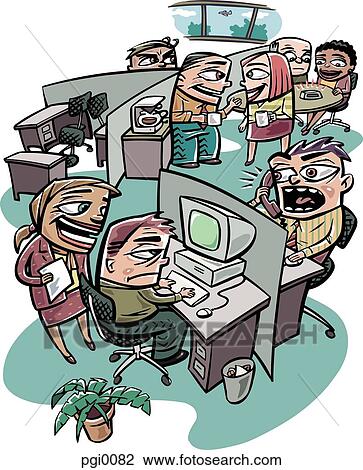 busy work office View Large Illustration Drawing - busy work office. Fotosearch