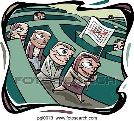 Stock Illustration - employees walking through a maze. Fotosearch