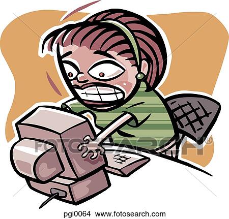 Stock Illustration - Woman with computer problems. Fotosearch