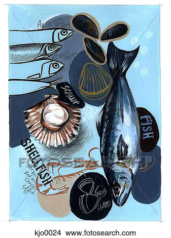 seafood selection View Large Illustration Stock Illustration - seafood selection. Fotosearch