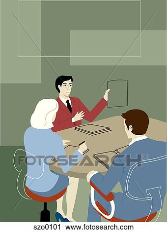 Clip Art - Businessman giving a pitch at a meeting. Fotosearch