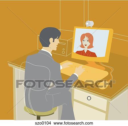 Stock Illustration - Businessman having an online meeting. Fotosearch