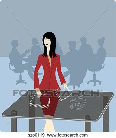 Stock Illustration - Businesswoman preparing for a board meeting. Fotosearch