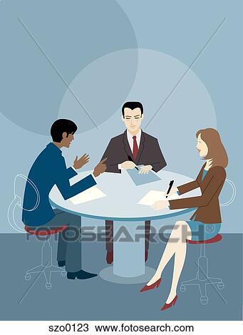 Three people having a business meeting Drawing | szo0123 | Fotosearch