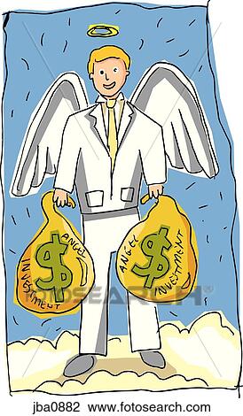 angel holding bags of money View Large Illustration Drawing - angel holding bags of money. Fotosearch