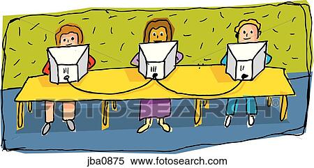 Stock Illustration - three people working at a computer. Fotosearch