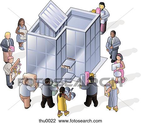 Drawing - people carrying things into the office. Fotosearch