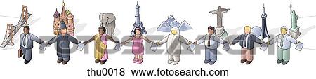 Stock Illustration - people holding hands around the world. Fotosearch