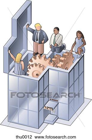 Drawing - people inspecting a company. Fotosearch