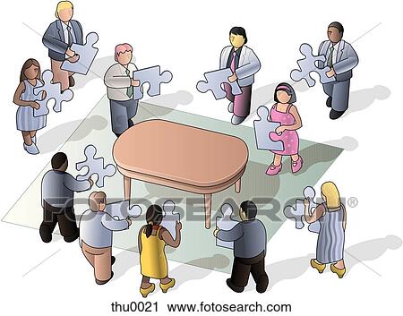 Clip Art - people putting a puzzle together. Fotosearch