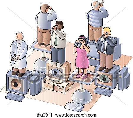 Clip Art - people standing on computers. Fotosearch