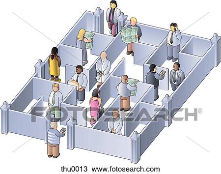 Drawing - people walking through a maze. Fotosearch