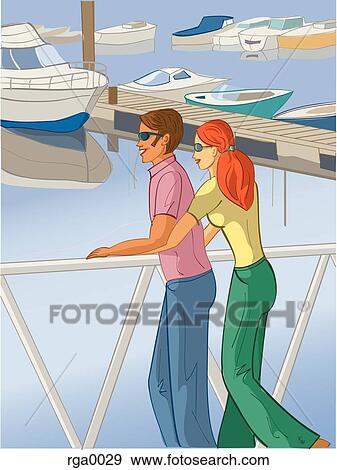 couple at the marina View Large Illustration Stock Illustration - couple at the marina. Fotosearch