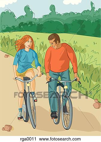 couple bike riding View Large Illustration Clip Art - couple bike riding. Fotosearch