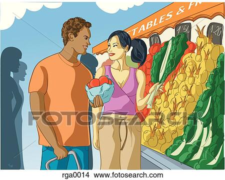 Stock Illustration - couple grocery shopping. Fotosearch