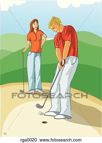 Clipart - couple playing golf. Fotosearch