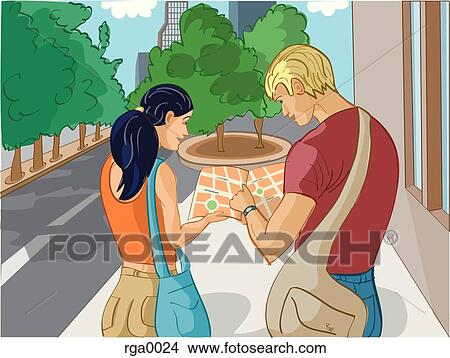Stock Illustration - couple reading a map. Fotosearch