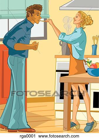 woman cooking for her boyfriend View Large Illustration Clip Art - woman cooking for her boyfriend. Fotosearch