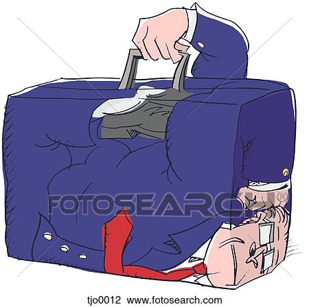 Drawing - businessman stuck inside his briefcase. Fotosearch