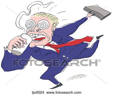 man drinking coffee while running to a meeting View Large Illustration Stock Illustration - man drinking coffee while running to a meeting. Fotosearch