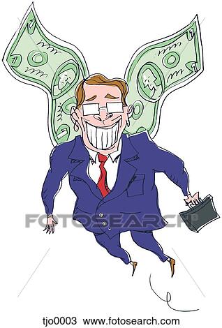 man with wings made out of money View Large Illustration Drawing - man with wings made out of money. Fotosearch