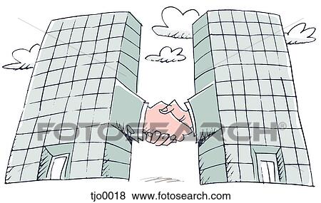 Stock Illustration - two buildings shaking hands. Fotosearch