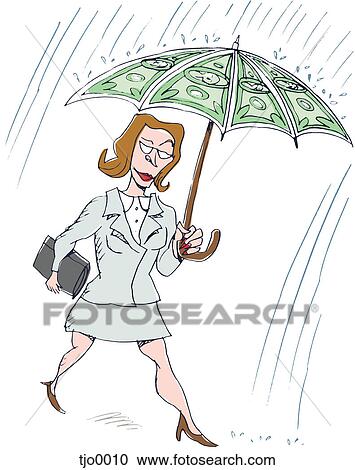 Clipart - woman holding an umbrella made out of money. Fotosearch