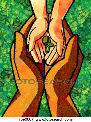 Stock Illustration - hands holding a small seedling. Fotosearch