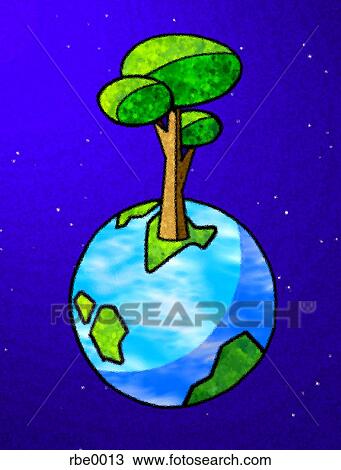 tree growing out of the earth View Large Illustration Drawing - tree growing out of the earth. Fotosearch