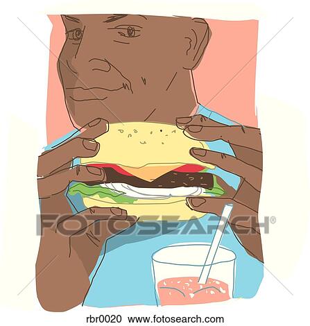 man eating a hamburger View Large Illustration Clipart - man eating a hamburger. Fotosearch