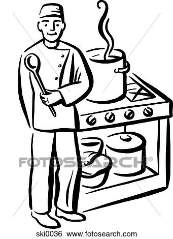 Stock Illustration - chef's soup b&w. Fotosearch