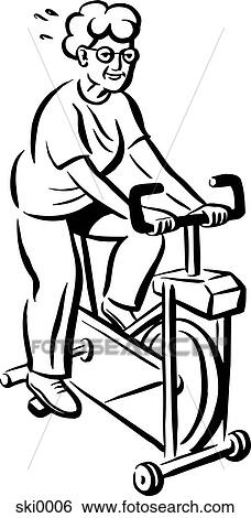 Stock Illustration - exercising grandma b&w. Fotosearch