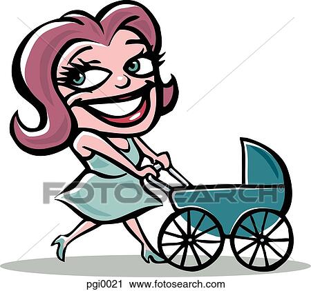 Mother pushing pram View Large Illustration Clip Art - Mother pushing pram. Fotosearch