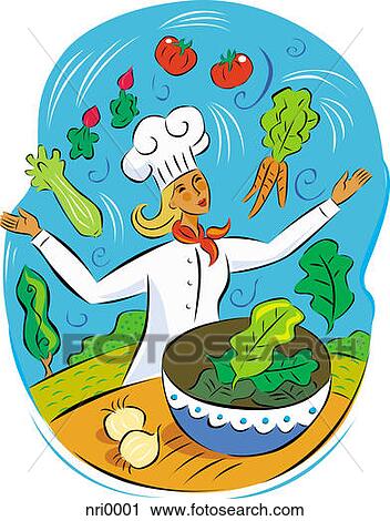 Chef juggling healthy food View Large Illustration Clip Art - Chef juggling healthy food. Fotosearch