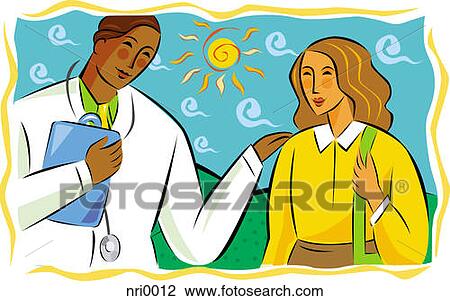 Drawing - Male doctor talking to a female patient. Fotosearch