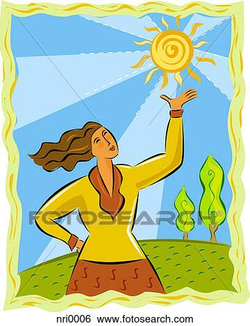 Woman holding up the sun View Large Illustration Stock Illustration - Woman holding up the sun. Fotosearch