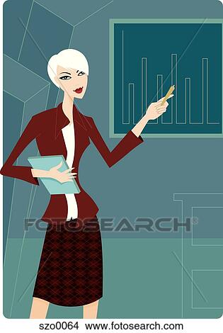 Stock Illustration - Businesswoman giving a presentation. Fotosearch