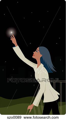 Stock Illustration - Businesswoman reaching for a star. Fotosearch