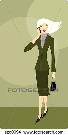 Stock Illustration - Businesswoman talking on her cell phone. Fotosearch