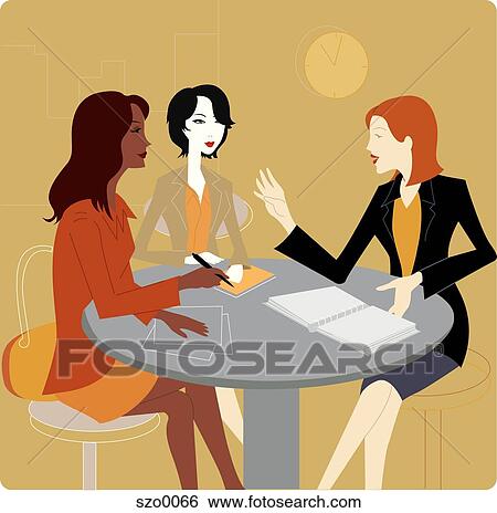 Stock Illustration - Three businesswomen having a meeting. Fotosearch