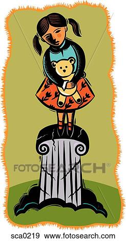 Stock Illustration - child on crumbling pedestal. Fotosearch
