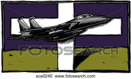 Clipart - fighter plane flying in front of graveyard. Fotosearch