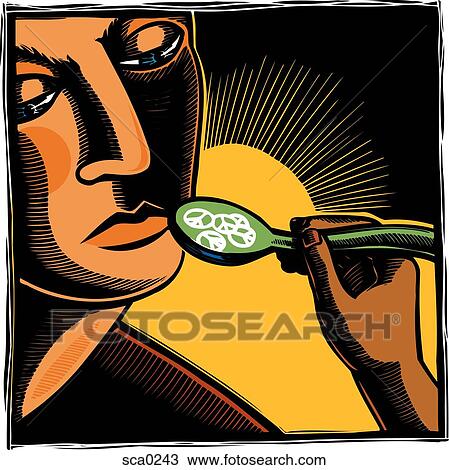 Spoon feeding peace View Large Illustration Drawing - Spoon feeding peace. Fotosearch
