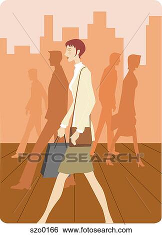 Businesswoman walking in the city View Large Illustration Stock Illustration - Businesswoman walking in the city. Fotosearch