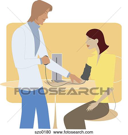 Clipart - Woman having her blood pressure tested. Fotosearch