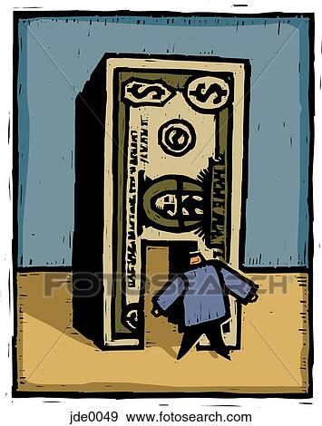 Stock Illustration - man walking through a dollar bill. Fotosearch