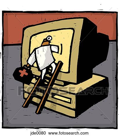 doctor climbing into the computer View Large Illustration Clipart - doctor climbing into the computer. Fotosearch
