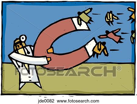 doctor holding a giant magnet View Large Illustration Drawing - doctor holding a giant magnet. Fotosearch