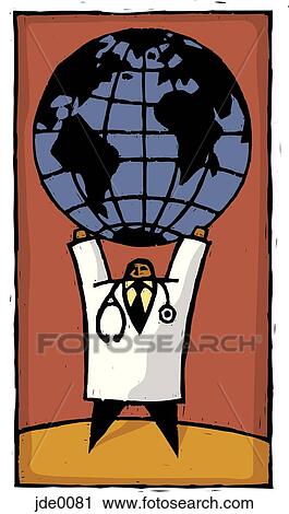 Clip Art - doctor holding the world on his shoulders. Fotosearch
