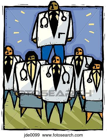 Stock Illustration - doctor standing above the crowd. Fotosearch